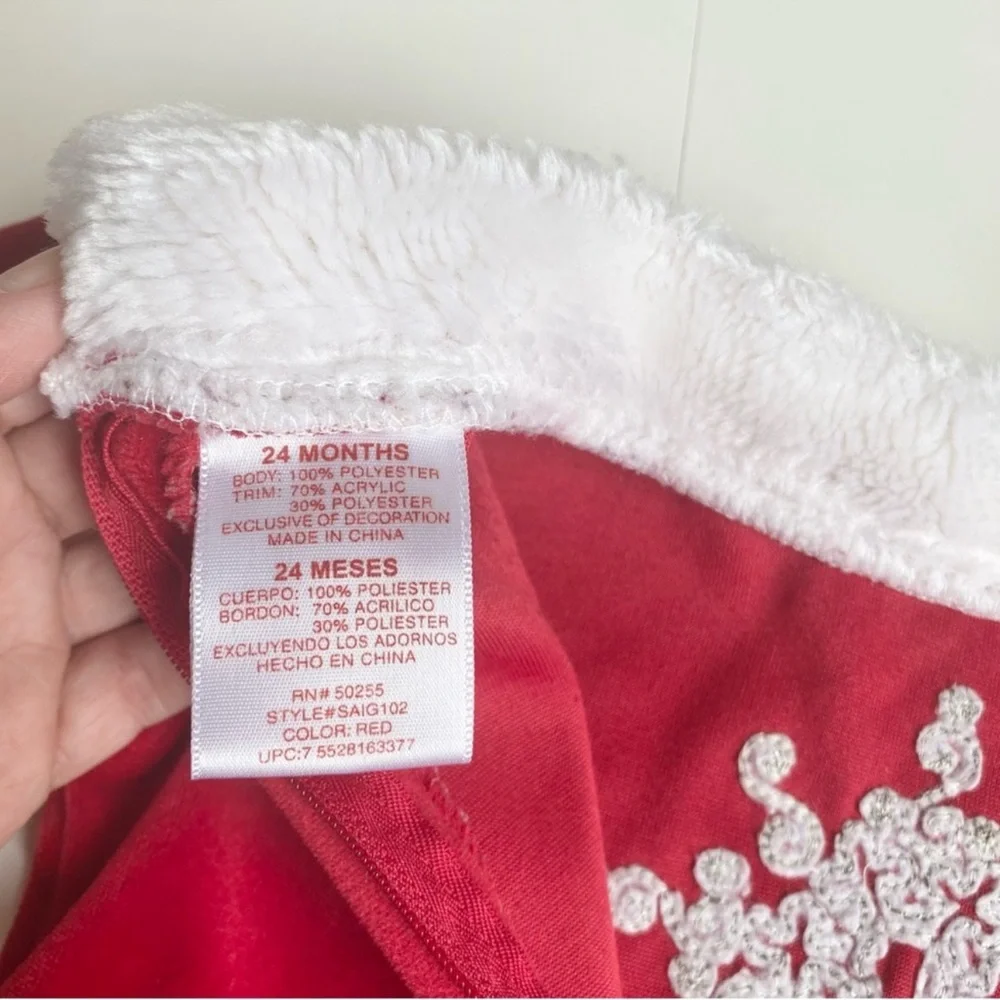 Holidays Christmas Red White Velvet Long Sleeves Infant/ Toddler Girl Dress